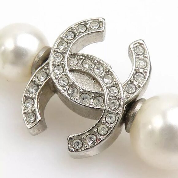 Auth CHANEL CC Logo Star Pierce Earrings Silver/White Metal/Faux Pearl - 55860i - Picture 8 of 14